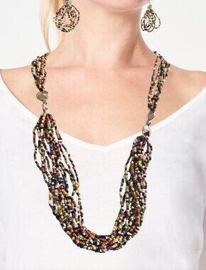 Small Glass Beads Multi-Strand Infinity Necklace, Bracelet, & Earrings Set NWOT